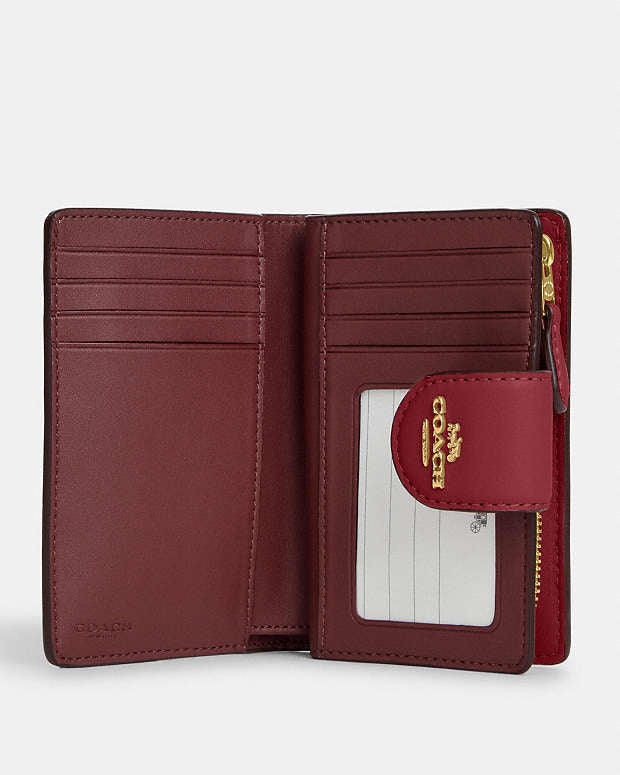 Coach Medium Corner Zip Wallet With Signature Leather in dark red
