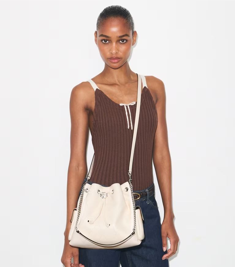 Tory Butch Charlie Quilted Drawstring Shoulder Bag