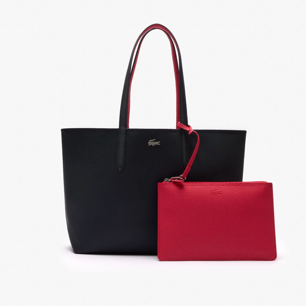 ‏Lacoste Anna Reversible Tote   With Pouch Black / Red