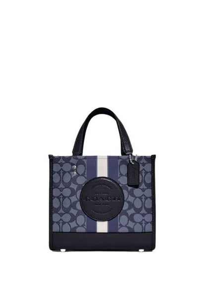 Coach Dempsey Tote 22 In Signature Jacquard With Stripe And Coach Patch in Navy