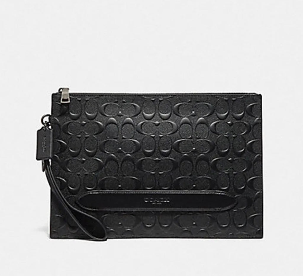 Coach Structured Pouch Leather Signature Debossed Black