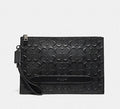 Coach Structured Pouch Leather Signature Debossed Black