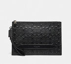 Coach Structured Pouch Leather Signature Debossed Black