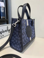 Coach Dempsey Tote 22 In Signature Jacquard With Stripe And Coach Patch in Navy