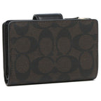 Coach Medium Corner Zip Wallet In Signature Canvas dark brown