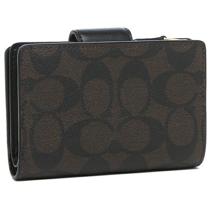 Coach Medium Corner Zip Wallet In Signature Canvas dark brown