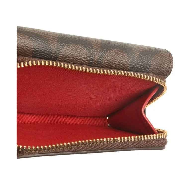 Coach Small Trifold Wallet In Signature Canvas Brown Red