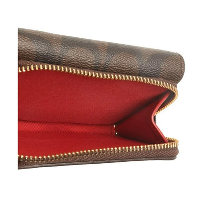 Coach Small Trifold Wallet In Signature Canvas Brown Red