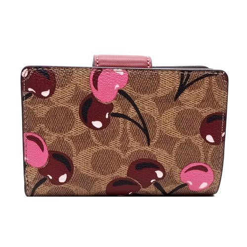 Coach Medium Corner Zip Wallet in Signature Canvas with Cherry Print.