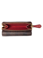 Coach Small Trifold Wallet In Signature Canvas Brown Red
