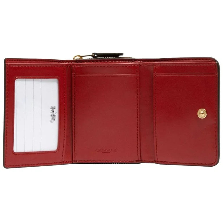 Coach Small Trifold Wallet In Signature Canvas Brown Red