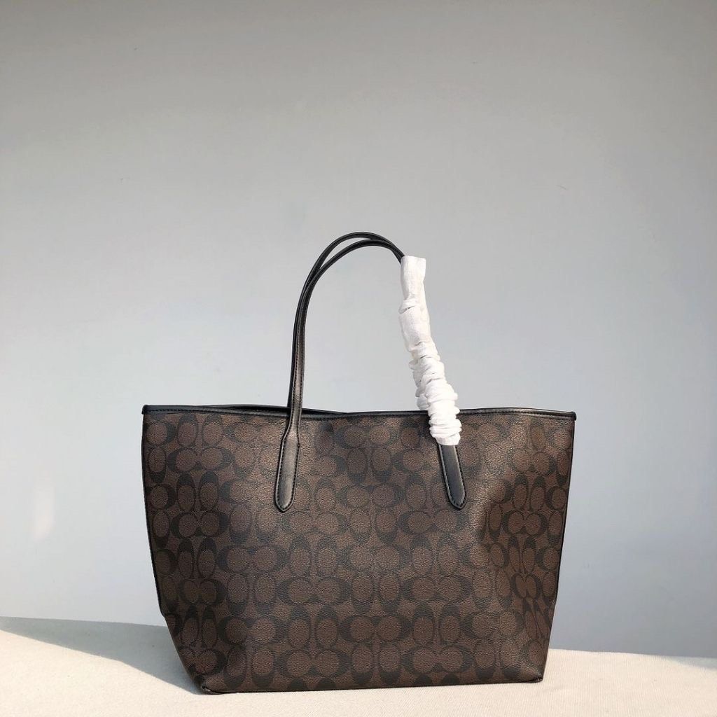 Coach City Tote Bag In Signature Canvas Brown Black