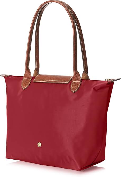 Longchamp Red/Brown Nylon Le Pliage Tote - Medium