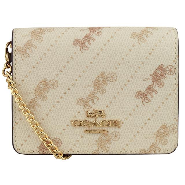 Coach Mini Wallet With Horse And Carriage Dot Print cream