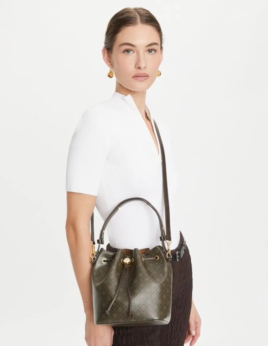 Tory Burch T Monogram Coated Canvas Bucket Bag