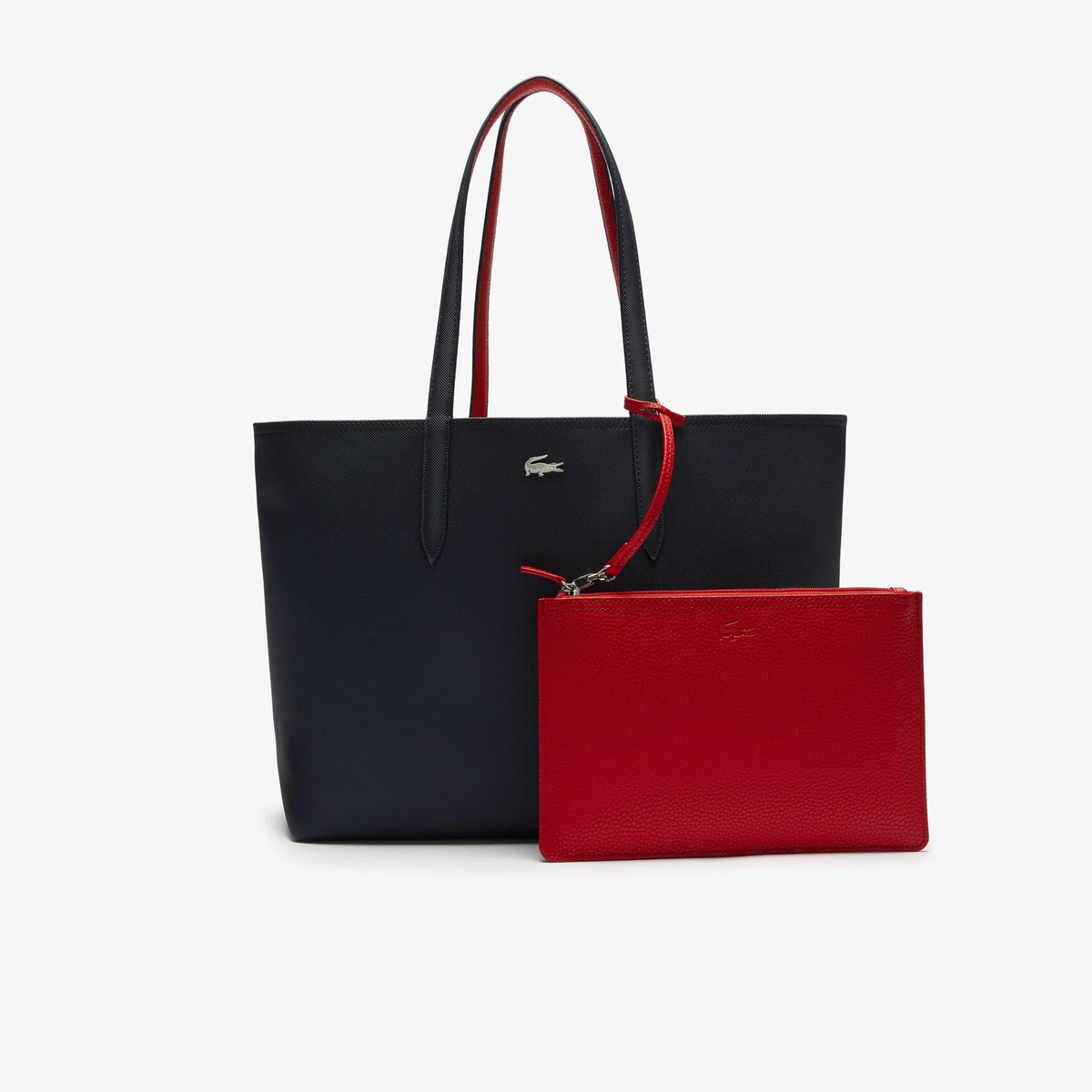 ‏Lacoste Anna Reversible Tote   With Pouch Black / Red