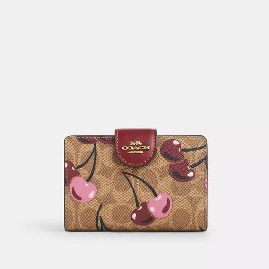 Coach Medium Corner Zip Wallet in Signature Canvas with Cherry Print.