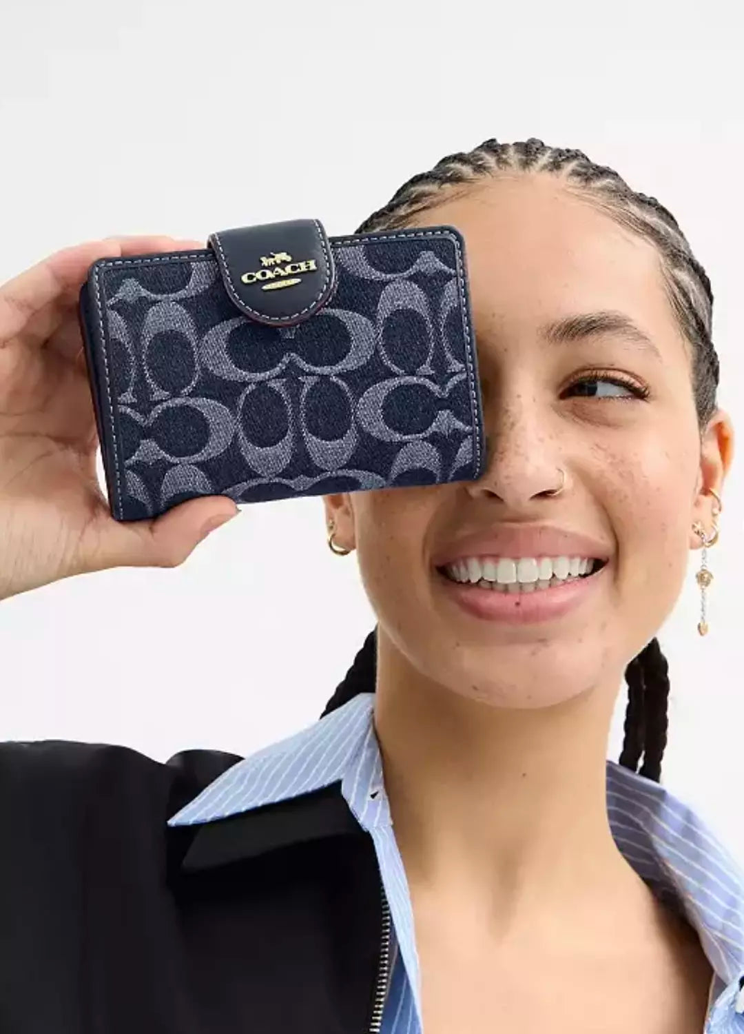 Coach Medium Corner Zip Wallet In Signature Denim