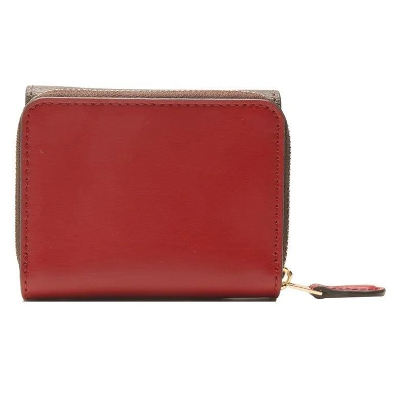 Coach Small Trifold Wallet In Signature Canvas Brown Red