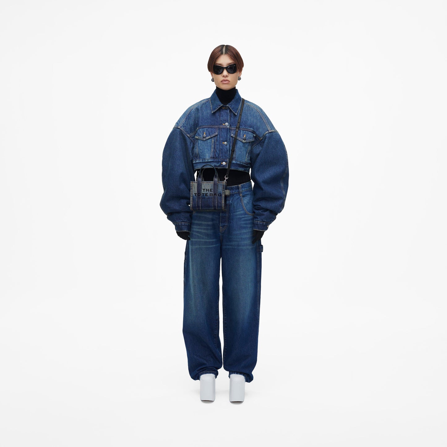 Marc Jacobs The Denim-Printed Leather Micro Tote Bag