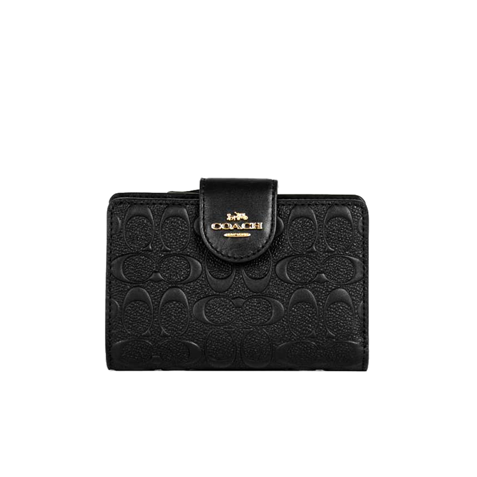 Coach Women's Medium Corner Zip Wallet In Signature Leather, Black