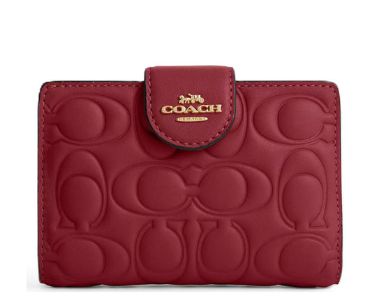 Coach Medium Corner Zip Wallet With Signature Leather in dark red