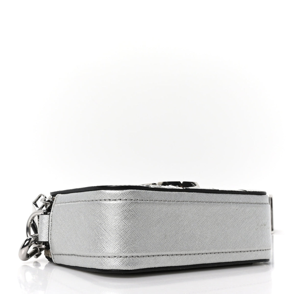 MARC JACOBS
Metallic Sequin Snake Embossed Calfskin Stripe Snapshot Camera Bag Silver