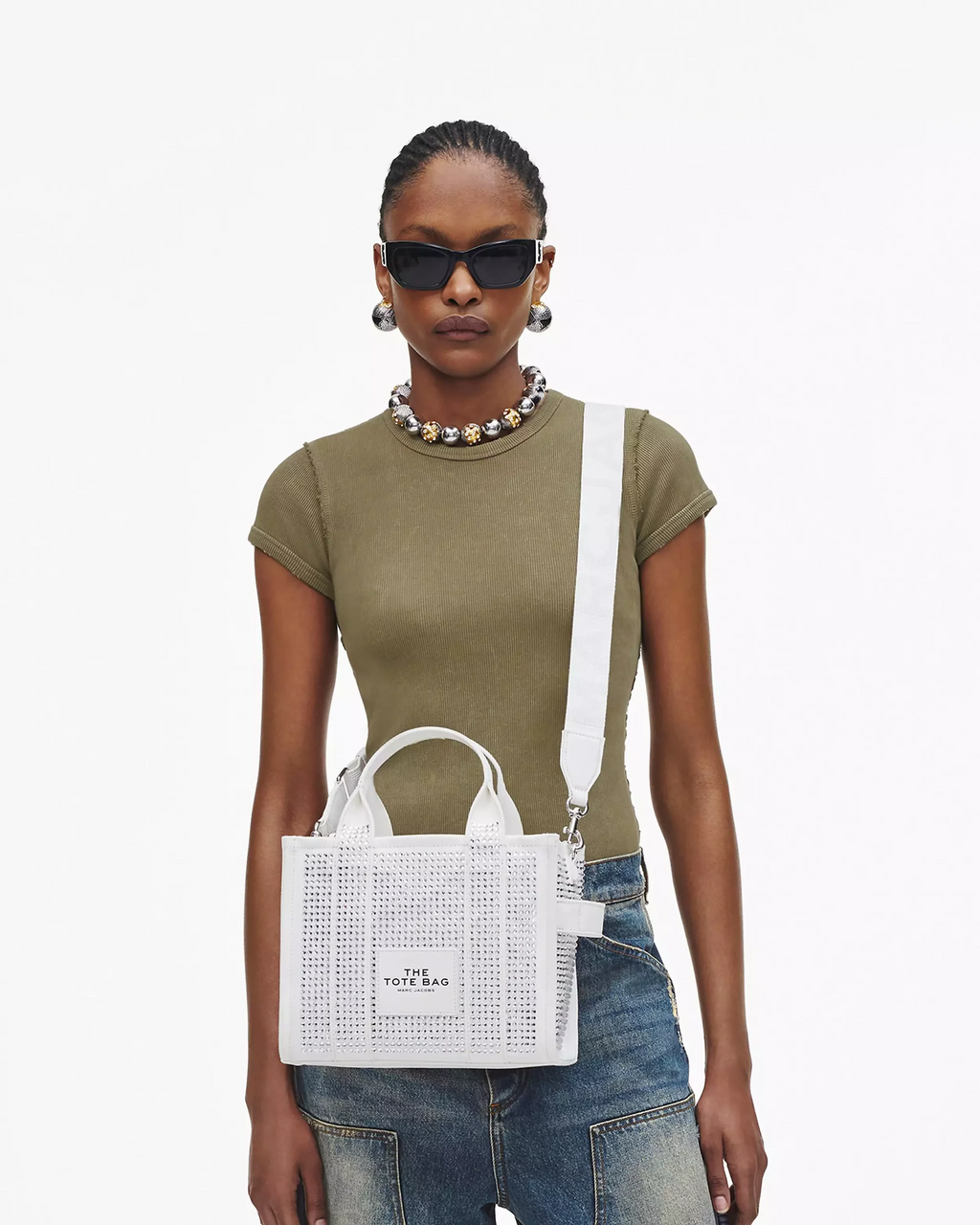 Marc Jacobs The Crystal Canvas Small Tote Bag white crystal