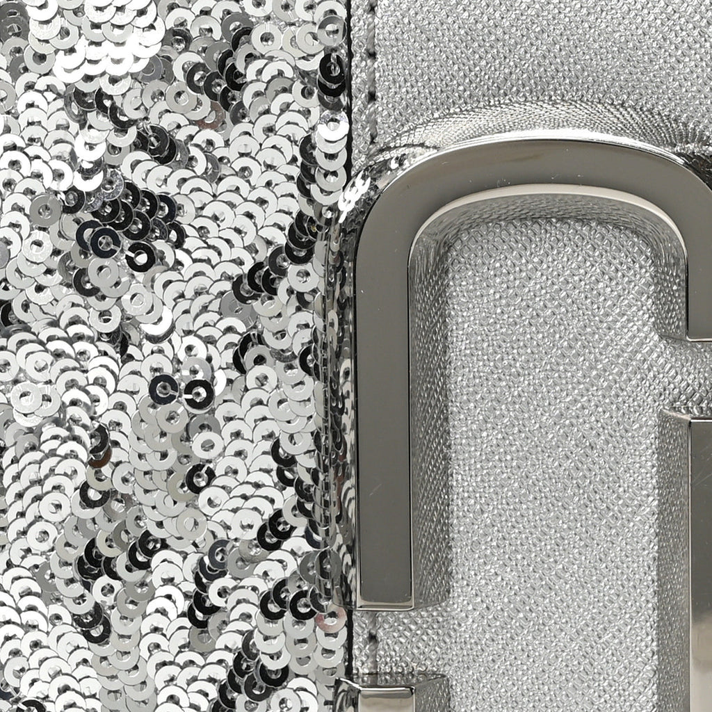MARC JACOBS
Metallic Sequin Snake Embossed Calfskin Stripe Snapshot Camera Bag Silver