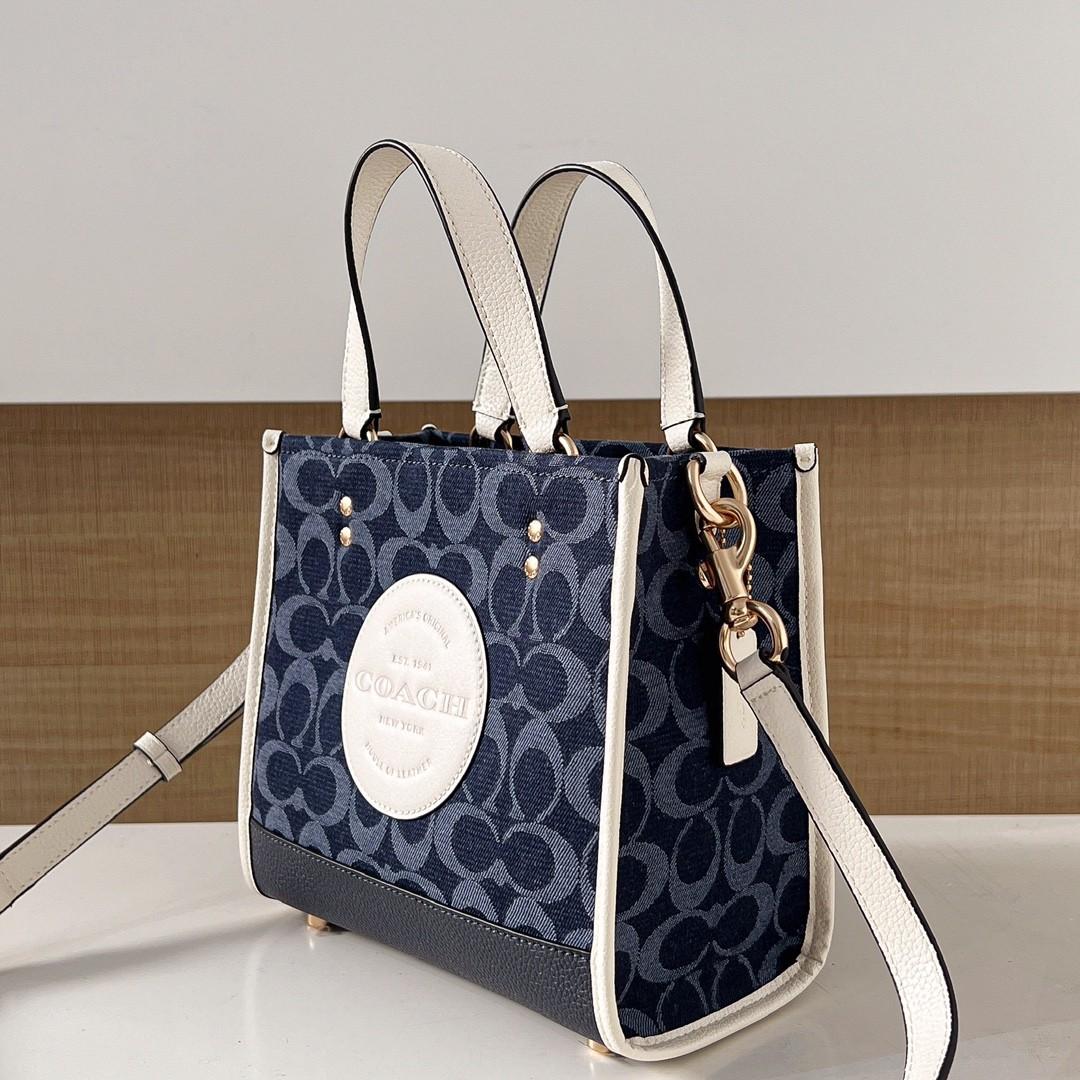 Coach Dempsey Tote 22 In Signature Jacquard With Stripe And Coach Patch in Navy