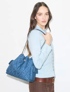 Tory Burch Charlie Quilted Denim Drawstring Shoulder Bag