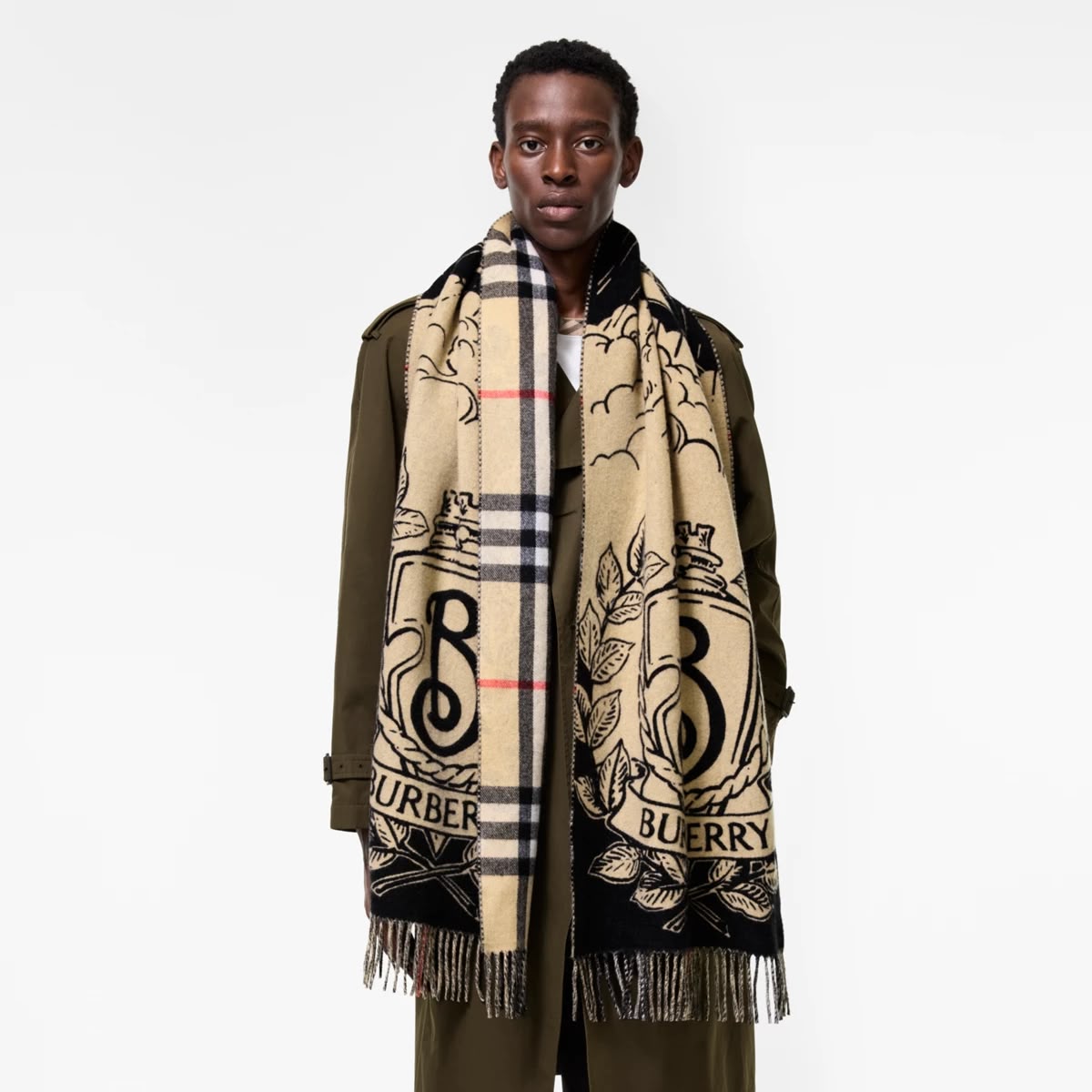 Burberry Wide Gallant Knight Cashmere Scarf