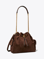 Tory Burch Charlie Quilted Suede Drawstring Shoulder Bag