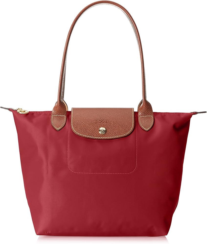 Longchamp Red/Brown Nylon Le Pliage Tote - Medium
