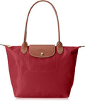 Longchamp Red/Brown Nylon Le Pliage Tote - Medium