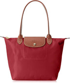 Longchamp Red/Brown Nylon Le Pliage Tote - Medium