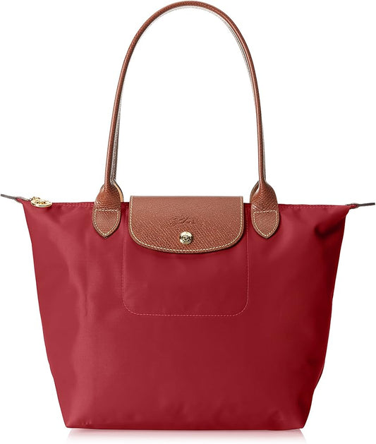 Longchamp Red/Brown Nylon Le Pliage Tote - Medium