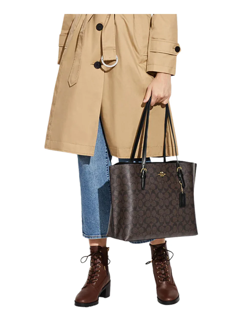 Coach Mollie Tote In Signature Canvas - Dark Brown