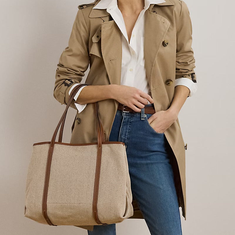 Ralph Lauren Canvas & Leather Large Emerie Tote
