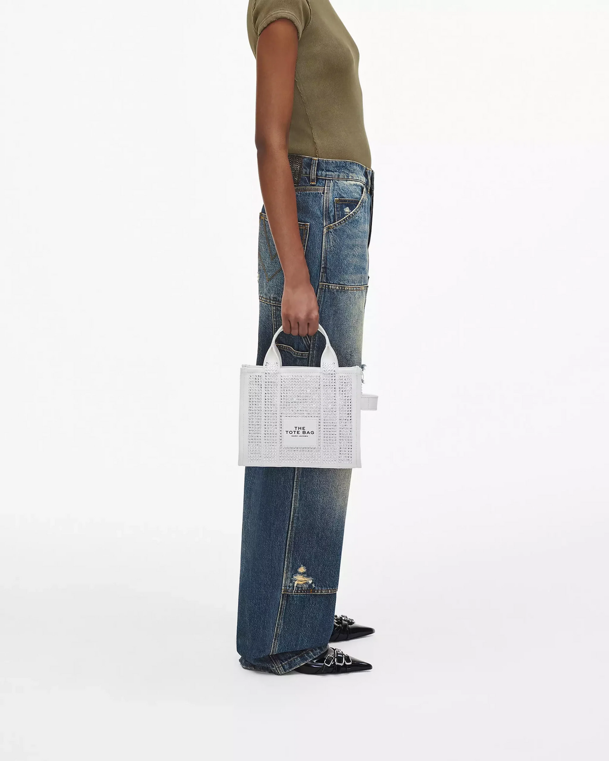 Marc Jacobs The Crystal Canvas Small Tote Bag white crystal