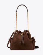 Tory Burch Charlie Quilted Suede Drawstring Shoulder Bag