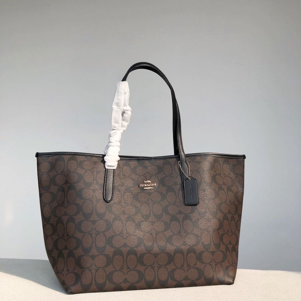 Coach City Tote Bag In Signature Canvas Brown Black