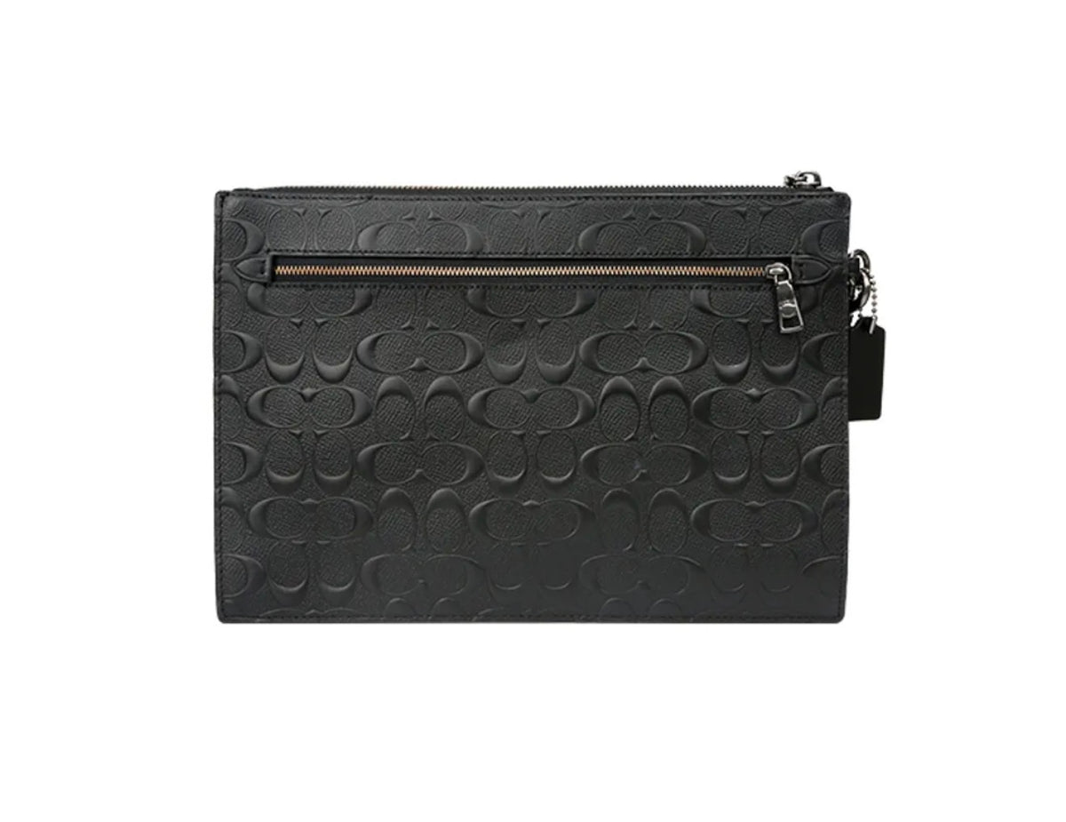 Coach Structured Pouch Leather Signature Debossed Black