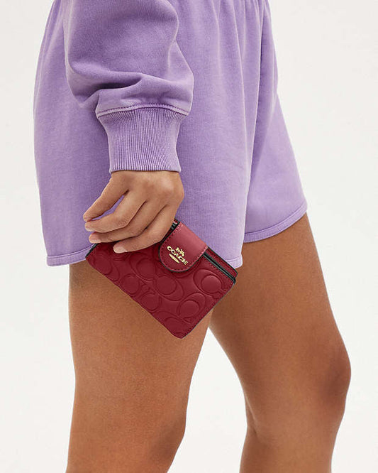 Coach Medium Corner Zip Wallet With Signature Leather in dark red