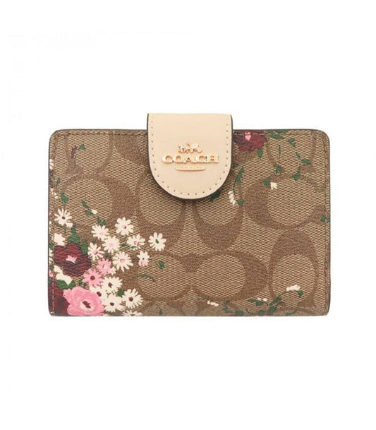 Coach Medium Corner Zip Wallet In Signature Canvas Floral