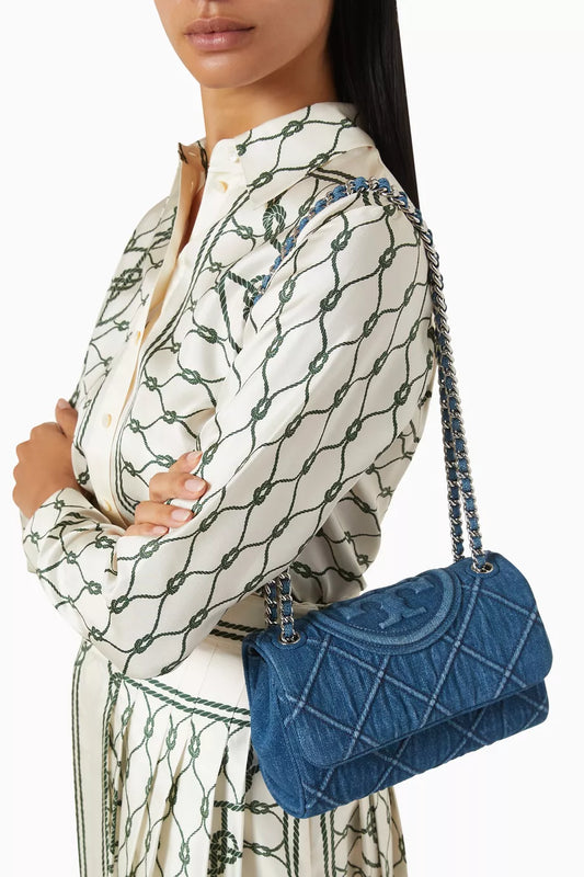 Tory Burch- Small Fleming Convertible Shoulder Bag in Denim