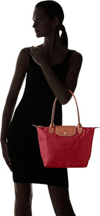 Longchamp Red/Brown Nylon Le Pliage Tote - Medium