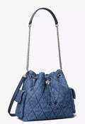Tory Burch Charlie Quilted Denim Drawstring Shoulder Bag