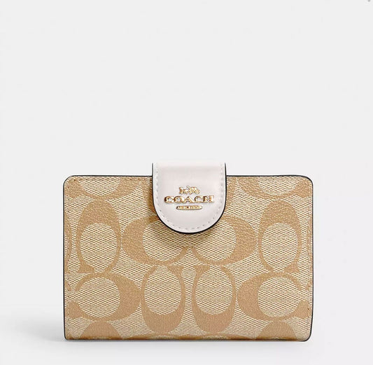 Coach Women's Medium Corner Zip Wallet in Signature Canvas (Light Khaki / Chalk)