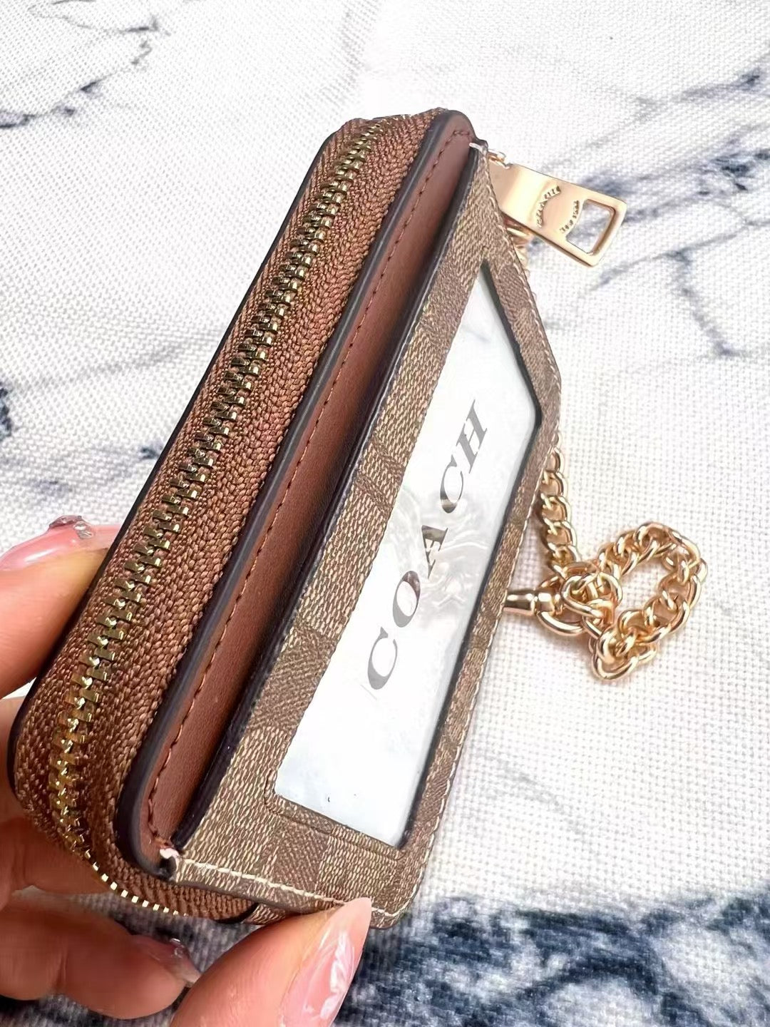 Coach Zip Card Case In Signature Canvas